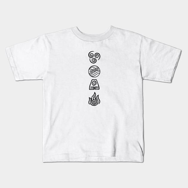 The Four Elements Black Kids T-Shirt by Aniprint